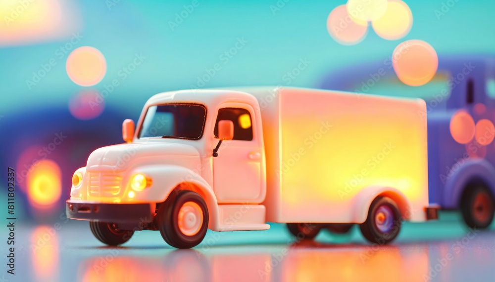 photo of mini truck toy with glowing light, generative AI