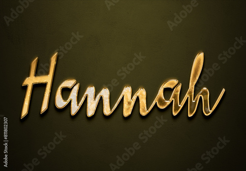 Old gold text effect of name Hannah with 3D glossy style Mockup.  photo