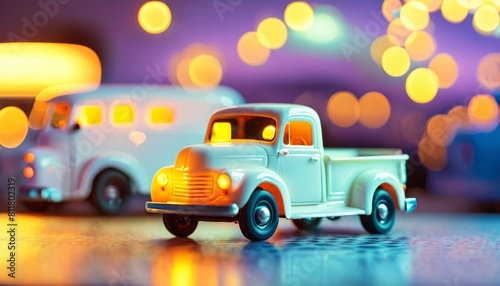photo of mini truck toy with glowing light  generative AI
