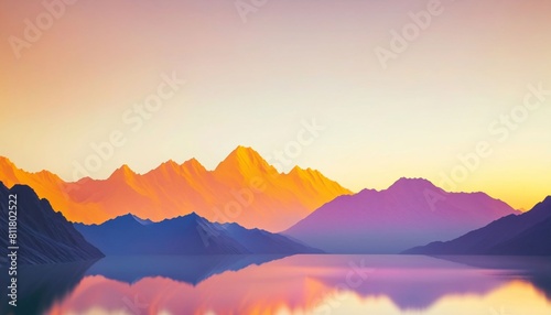 photo of landscape nature iceberg and mountain with orange sunset light  generative AI