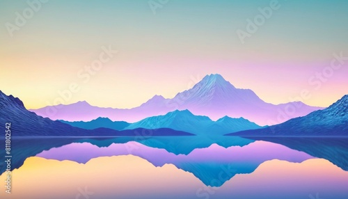 photo of landscape nature iceberg and mountain with orange sunset light, generative AI