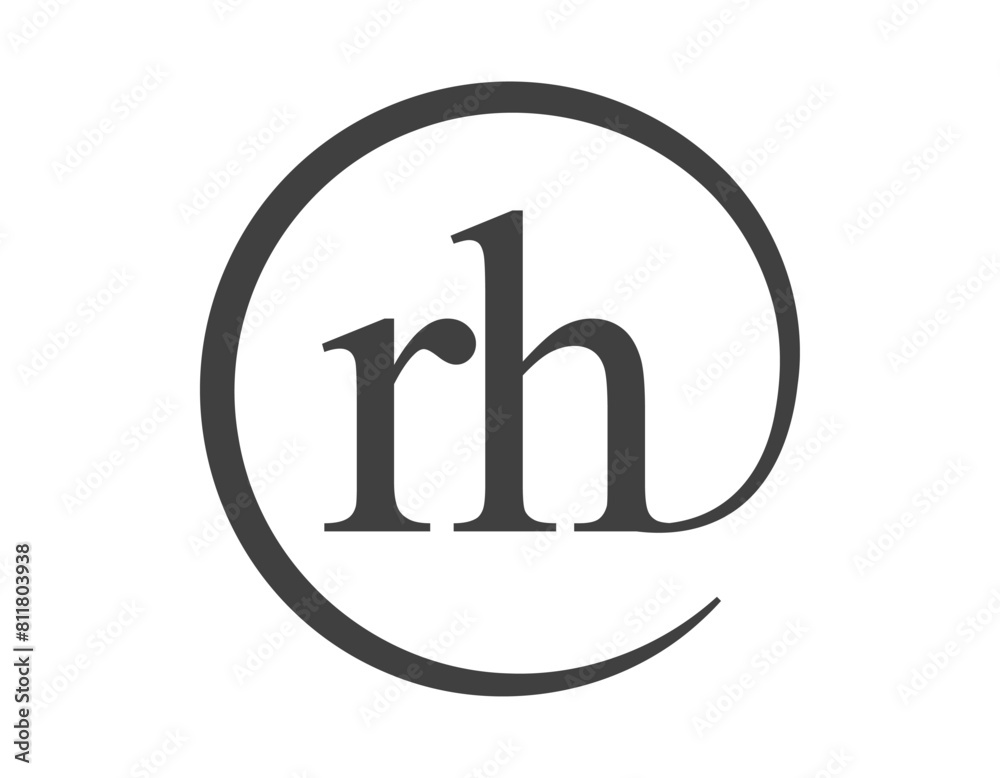 RH logo from two letter with circle shape email sign style. R and H round logotype of business company RH logo from two letter with circle shape email sign style. R and H round logotype of business company