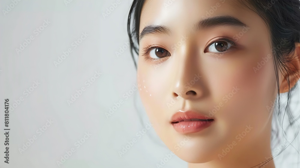 Obraz premium young Asian woman with healthy and perfect skin , Facial and skin care concept for commercial advertising.