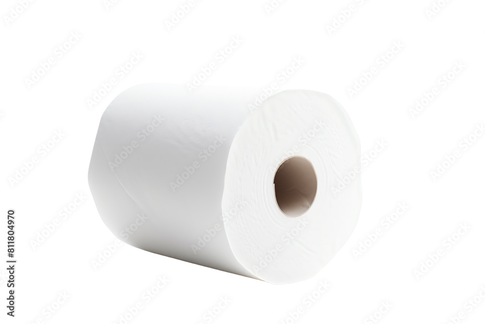 A roll of white paper towels on a white background. A roll of white paper towels on a white background.