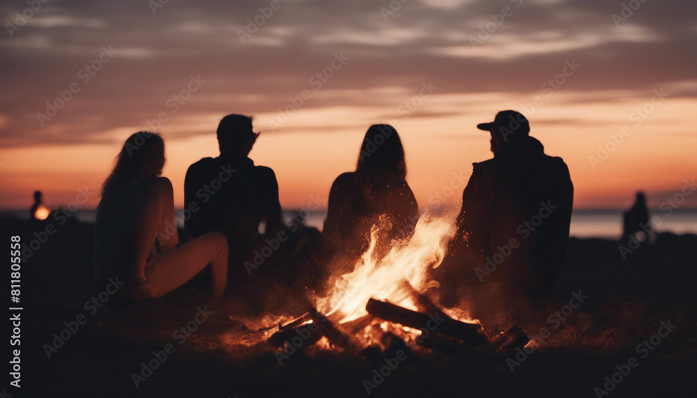 silhouettes of people having fun around a bonfire, sitting, playing guitar, chatting
silhouettes of people having fun around a bonfire, sitting, playing guitar, chatting