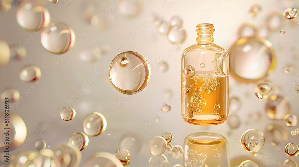 Cosmetic oil or Cosmetic Essence with molecule Liquid drop on background, 3d rendering. Cosmetic oil or Cosmetic Essence with molecule Liquid drop on background, 3d rendering.