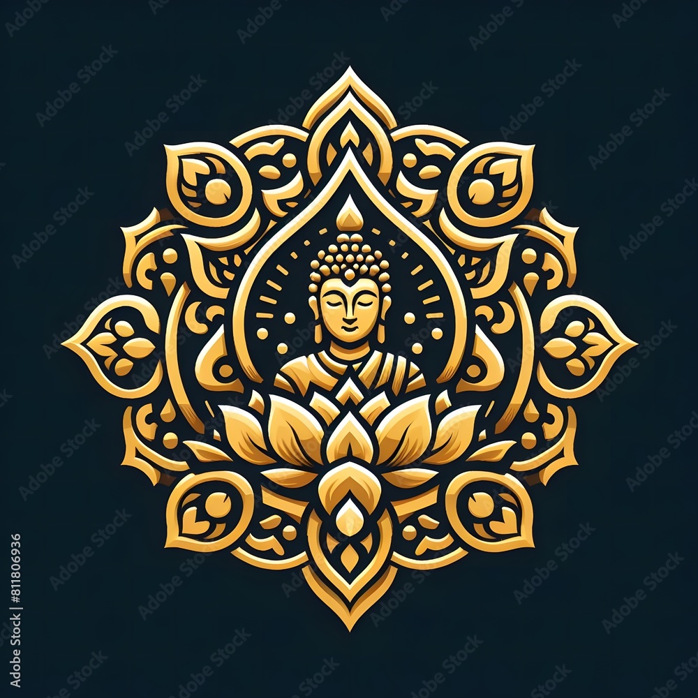 AI Generate of Luxury Premium Symbol Vector of Vesak Day with Buddha Statue, Buddha, Lantern, Candle Light, Lotus