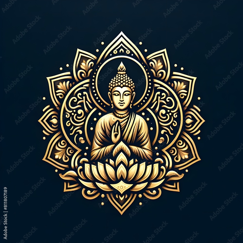 AI Generate of Luxury Premium Symbol Vector of Vesak Day with Buddha Statue, Buddha, Lantern, Candle Light, Lotus