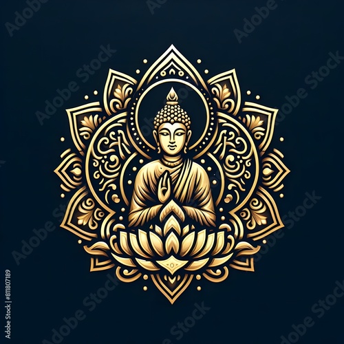 AI Generate of Luxury Premium Symbol Vector of Vesak Day with Buddha Statue, Buddha, Lantern, Candle Light, Lotus