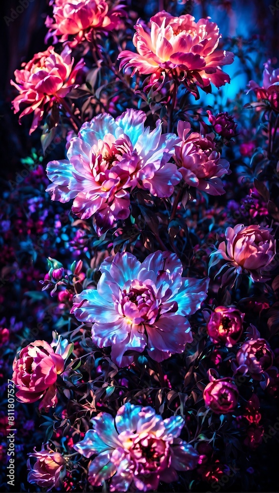 Mysterious Blossoming Beauty A Dark Glowing Vibrant Ode to Spring's Floral Symphony, Glowwave Vibrant Colors, Spring Blossoms Mysterious Blossoming Beauty A Dark Glowing Vibrant Ode to Spring's Floral Symphony, Glowwave Vibrant Colors, Spring Blossoms