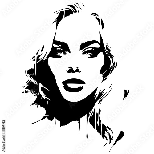 Fashionable girl's portrait. Young beautiful fashion woman. Abstract female face, contemporary design, vector illustration drawing in two colors