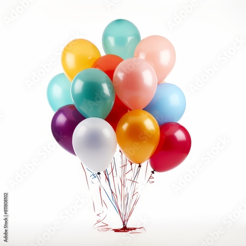 Colorful balloons for birthday party or holiday event decoration on white background