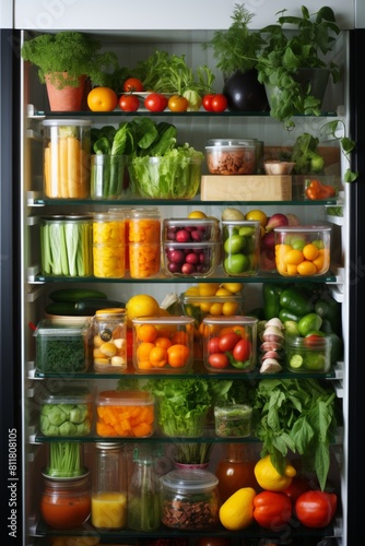 Wallpaper Mural Organized fridge packed with assorted fresh vegetables in containers and jars for healthy meal prep Torontodigital.ca