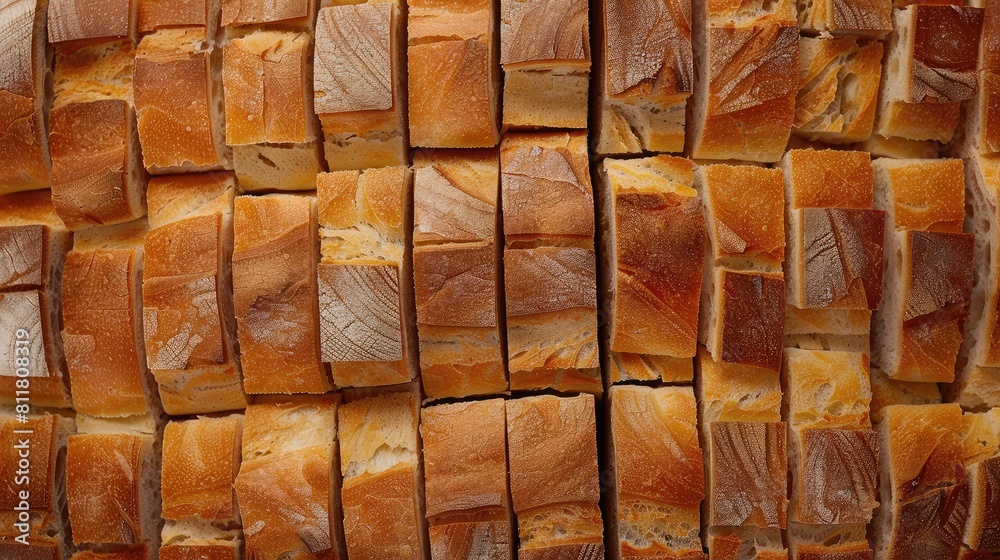 Fototapeta premium Bakery Basics: Top-down view of sliced bread, ideal for culinary designs.