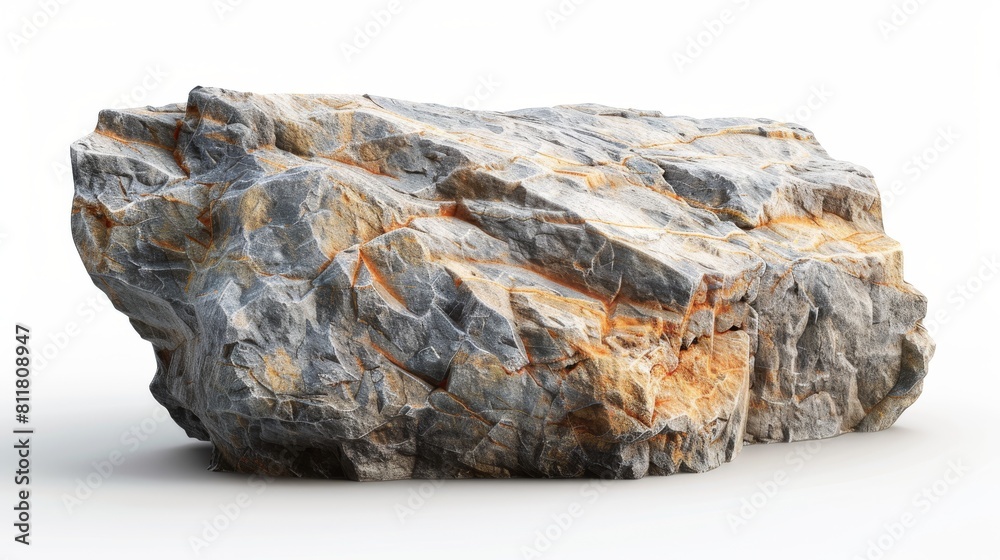 A large rock with a few cracks and a few orange spots