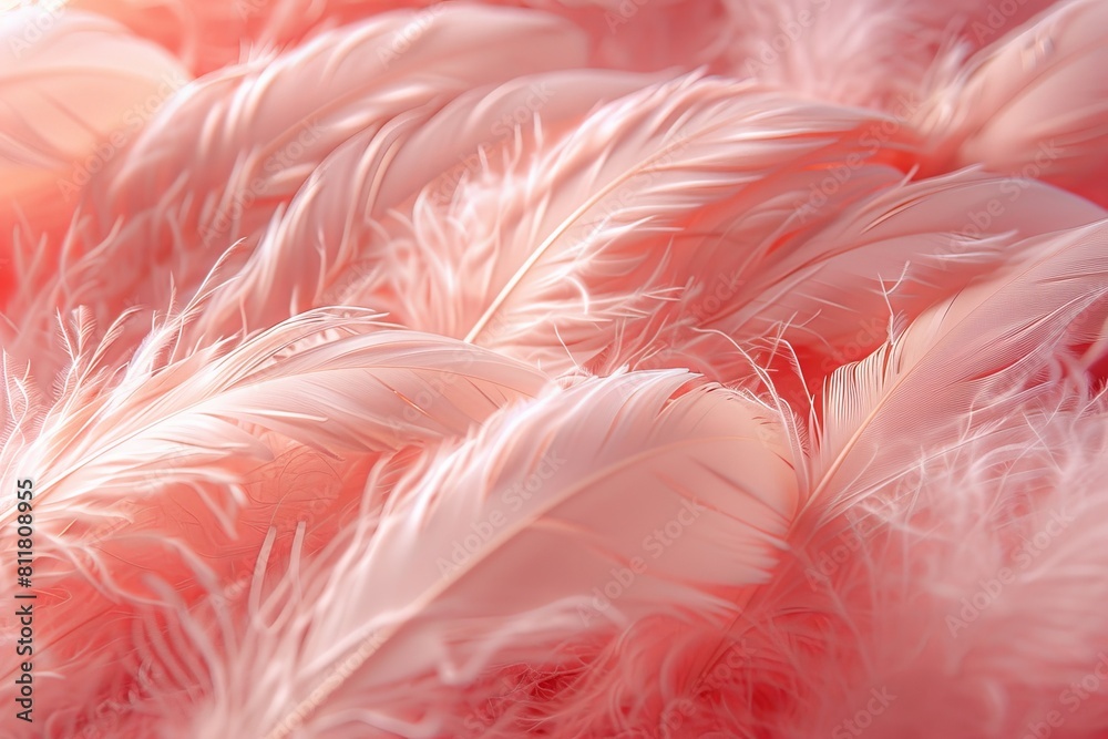 The image captures a dense array of soft pink feathers, conjuring an atmosphere of warmth and comfort