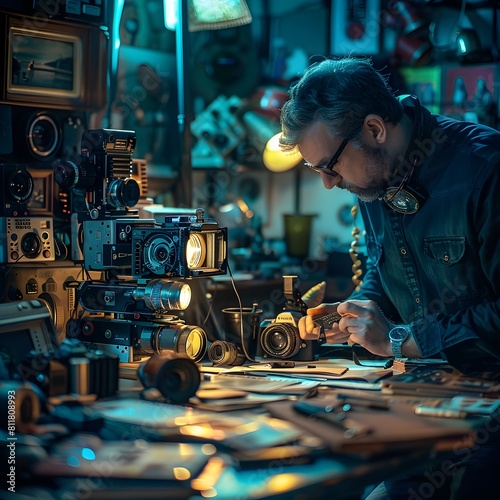 Filmmaker s Intimate Vintage Workspace Crafting New Media Content photo