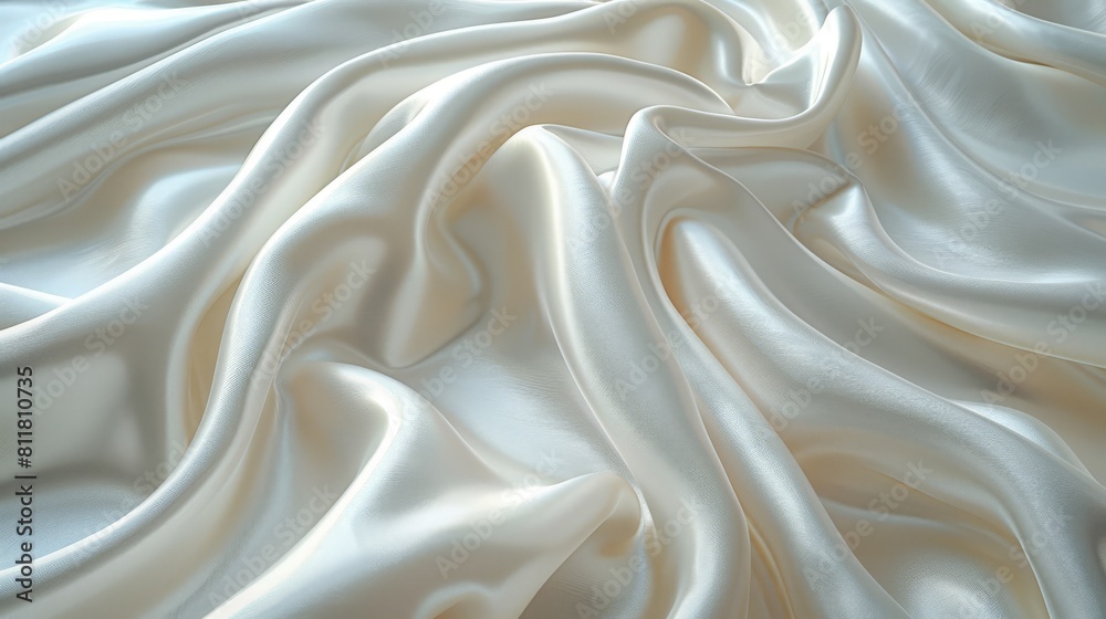 Obraz premium White silk background, smooth wave texture, elegant white cloth or satin fabric with copy space for design element. White luxury wallpaper. Vector illustration white silk background, smooth waves and 