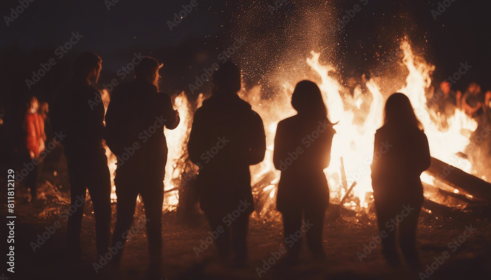 silhouettes of people having fun around a bonfire, sitting, playing guitar, chatting
silhouettes of people having fun around a bonfire, sitting, playing guitar, chatting