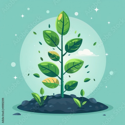 Environmental Incentive Icon: Minimalistic SVG Image with Green Border, Plant Life Concept