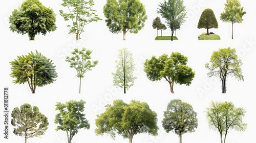 Nature s Array  Collection of various trees isolated against a white backdrop.