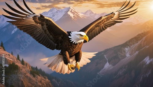 Capture the majestic flight of a bald eagle as it soars effortlessly across the sky,oiseau, aigle, vol, volant, ciel, faune, nature, mouche, ailes, animal, chauve, faucon photo
