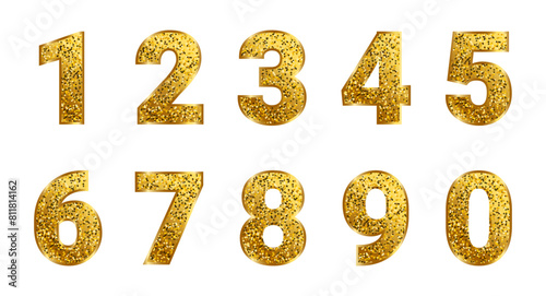 Set of luxury gold number 1 2 3 4 5 6 7 8 9 10 collections with shiny golden dots for anniversary and sale