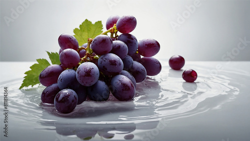 A stunning image of vibrant, purple grapes floating in a withe background, Generative AI photo