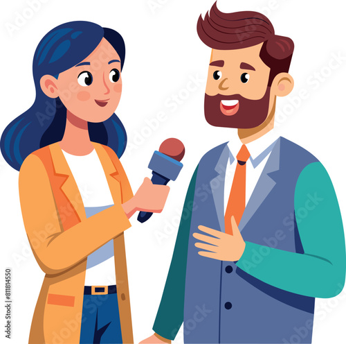 Vector woman journalist interviewing with the politician man illustration