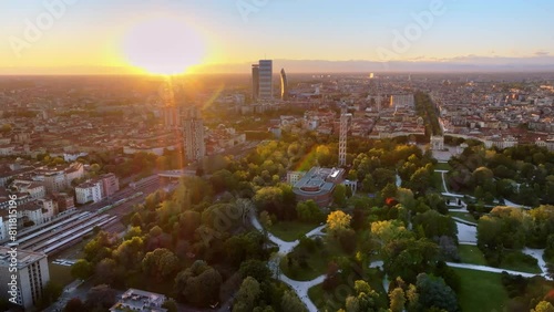 Aerial view of Sempione park in Milan, Italy on a sunny day photo