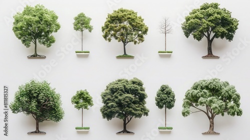 Tree Gallery: Different tree types presented individually on a white photo
