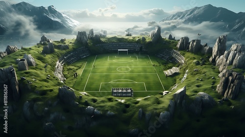 A football field with a unique, asymmetrical design and a challenging terrain photo