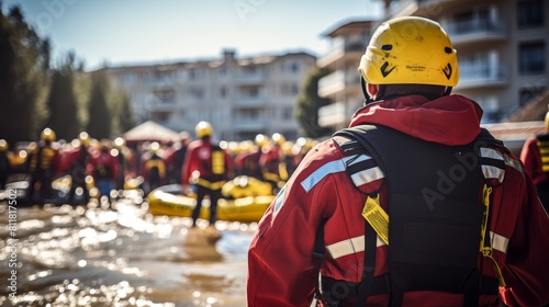 Emergency Situation Concept: Rescuers and lifeguards are emergency responders saving lives in crisis situations photo
