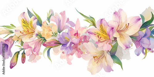 A delightful bouquet of pink spring flowers in full bloom, isolated on a white background