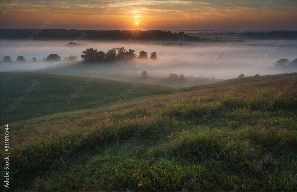 As the sun rises, the morning fog, Generative AI