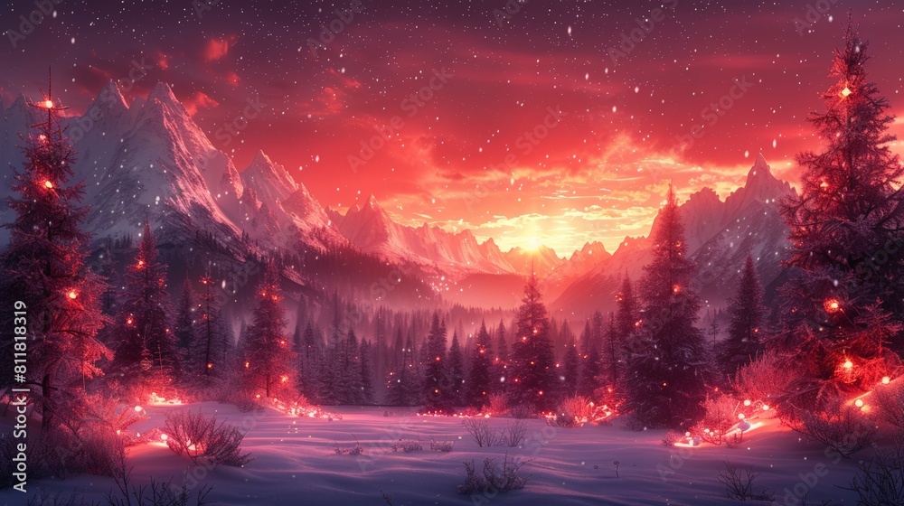 Festive Christmas Atmosphere Among Illuminated Trees: A Merry Radiance on a Winter’s Night