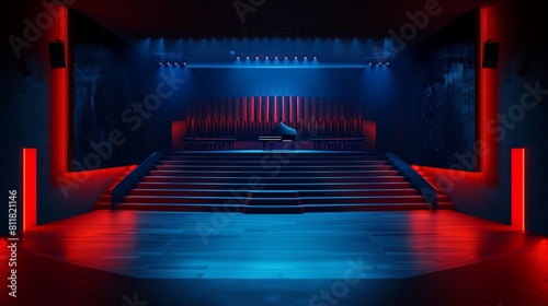 black and dark blue concert hall with red elements