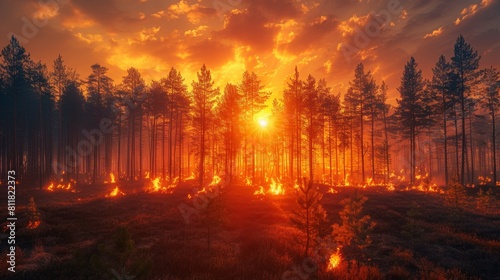 Forest on fire, hot summer day，Blazing Forest Inferno - Captivating 4K Wallpaper for Hot Summer Days 