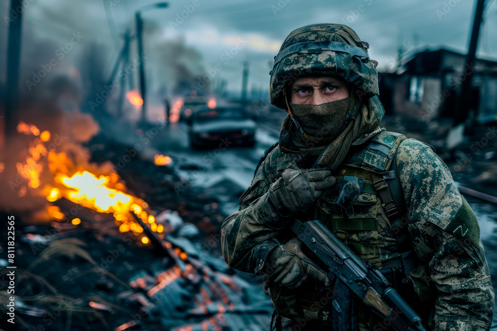 soldier in the streets of a city at war soldier in the streets of a city at war