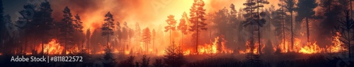 Forest on fire, hot summer day，Blazing Forest Inferno - Captivating 4K Wallpaper for Hot Summer Days 