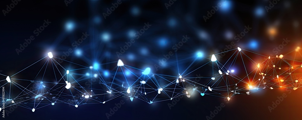 Obraz premium Futuristic Network Connections: Dynamic Blue Digital Mesh in Dark Space Banner
