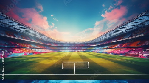 A football field with a vibrant, colorful atmosphere and a unique goalpost design photo