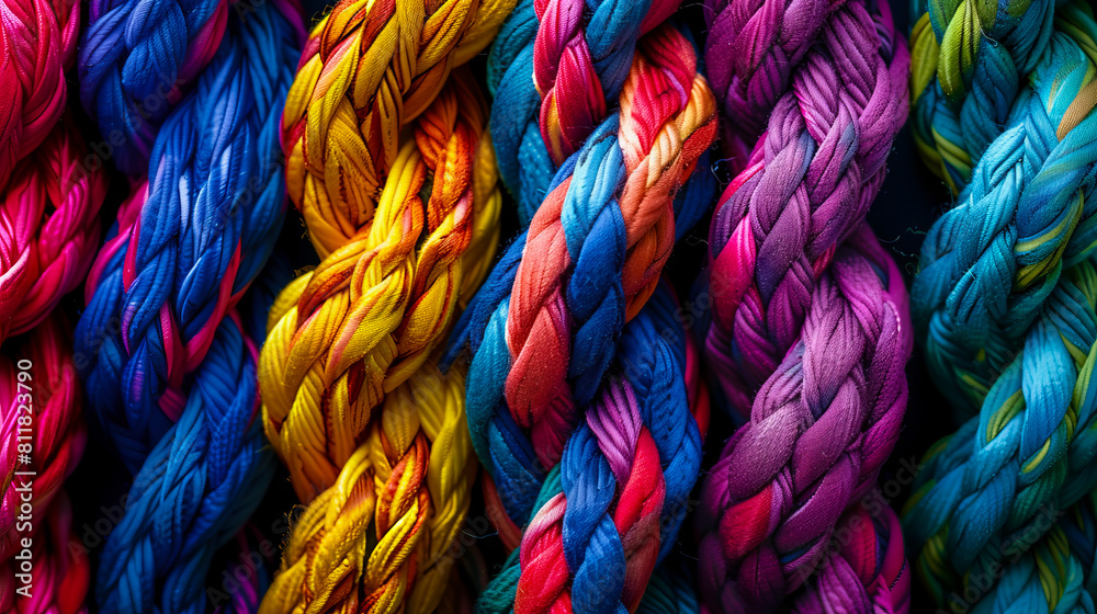 A close up of colorful ropes.