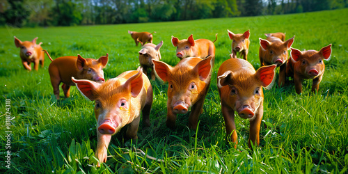 A group of pigs standing in a field.