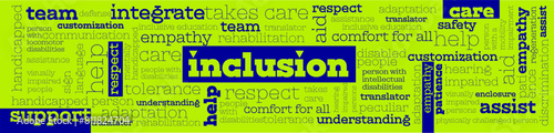  tag cloud with words inclusiveness, supportiveness, help, aid, typography background