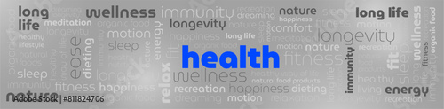 Healt word cloud. Wordcloud made with text only. Vector illustration. Typography background