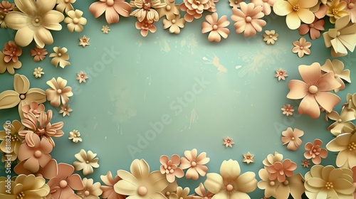 Elegant Floral Paper Art Background with Golden Blooms