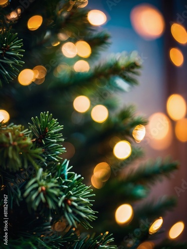 Holiday Evergreen  Background adorned with a Christmas tree  symbolizing seasonal joy.