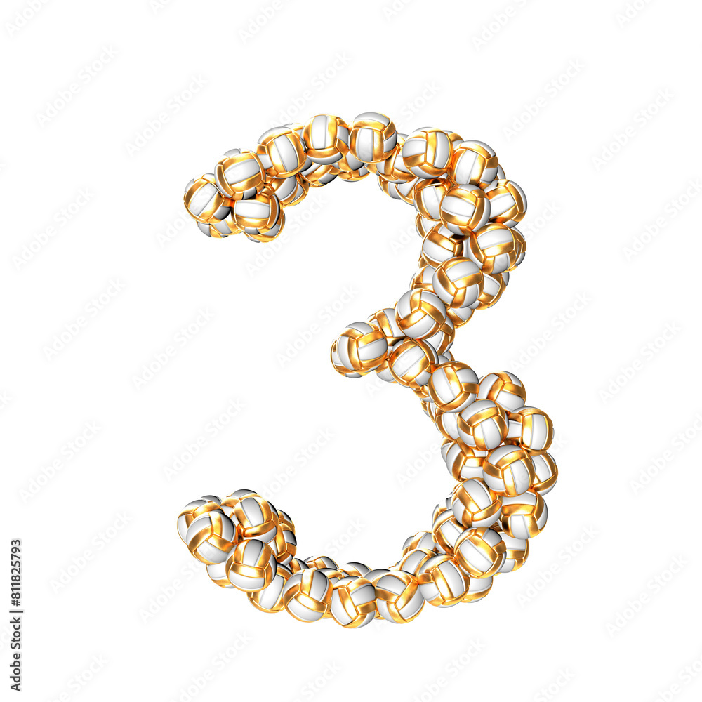 Symbol made of golden volleyballs. number 3 Symbol made of golden volleyballs. number 3