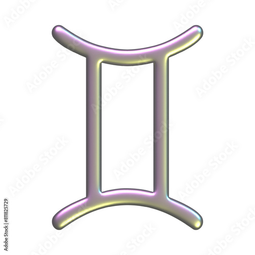 3d Zodiac signs. Chrom metal astrology symbol for horoscope template. Y2k glossy Zodiac Gemini bubble icon isolated on white background for design.